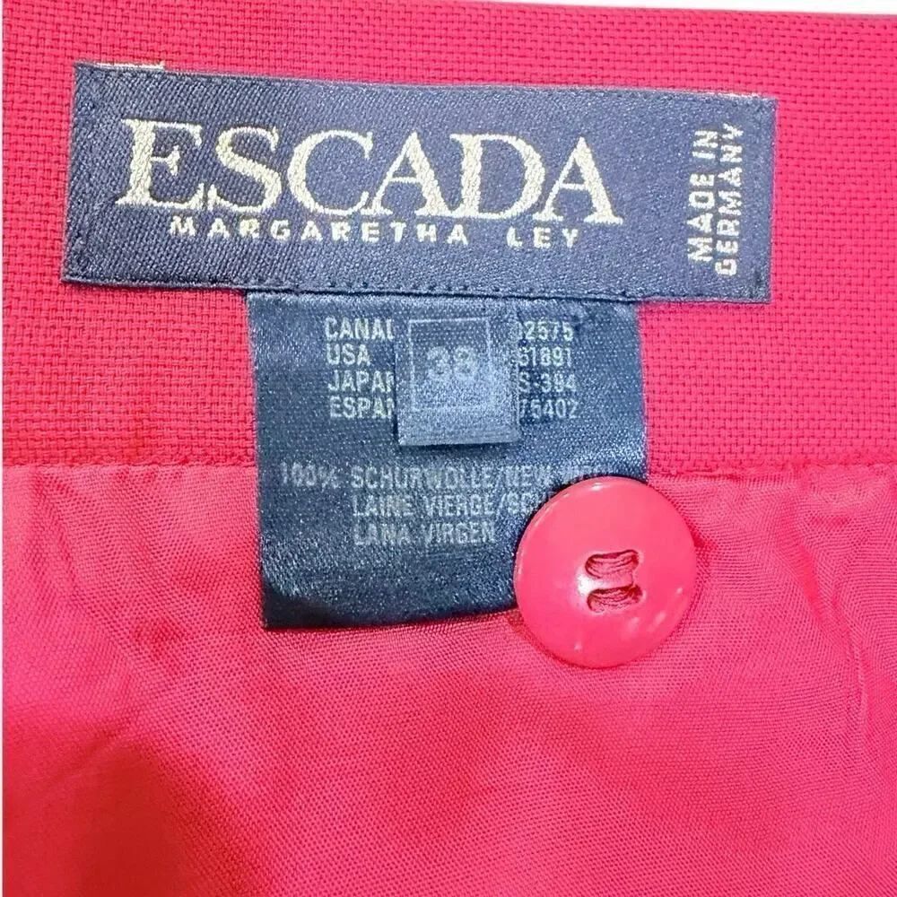 VTG Escada 100% New Wool Red Trumpet Panel Skirt Godet Flare Academia Careerwear - Picture 4 of 14